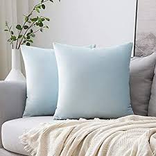 amazon com miulee pack of 2 velvet soft soild decorative square throw pillow covers set cushion case for sofa be light blue pillows blue pillows bedroom sofa