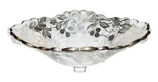 Vintage Decorative Glass Footed Fruit Bowl W Silver Overlay Glass Decor Vintage Crystal Glass