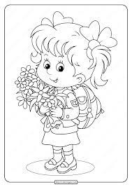 Girl Holding Spring Flowers Pdf Coloring Page Coloring Pages Coloring Books Spring Flowers