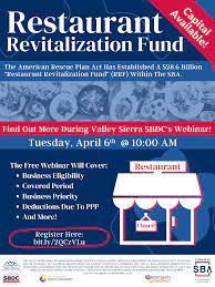 For the first three weeks of the fund's existence, only priority groups will be eligible to receive funds. Webinar Restaurant Revitalization Fund Central California Sbdc