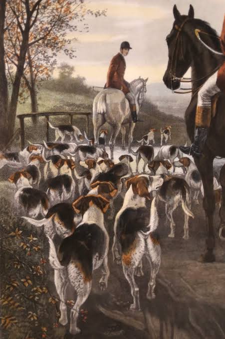 19th Century English Fox Hunting Color Engraving “Evening” by E.A.S. Douglas - Country French Interiors