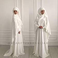 The right white wedding dress adds gracefulness and elegance to the bride. Amazon Com Muslim Wedding Dress With Khimar Bridal Hijab Hikkah Costume Islamic Wedding Clothing Handmade