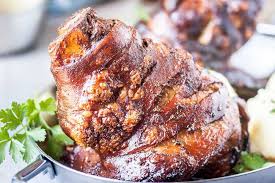 Schweinshaxe German Pork Hock Roasted Served With Dark Lager Gravy In 2020 German Pork Shank Recipe Roast Pork Shank Recipe Pork Knuckle