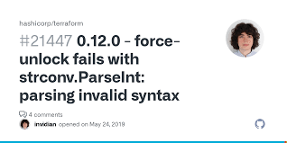 This will allow local terraform commands to modify . 0 12 0 Force Unlock Fails With Strconv Parseint Parsing Invalid Syntax Issue 21447 Hashicorp Terraform Github