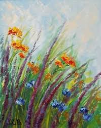 While viewing your beautiful bouquet in front of you, remember to: Original Oil Painting Orange Red Yellow Blue Wildflowers Field Flowers Under Sky Ebay