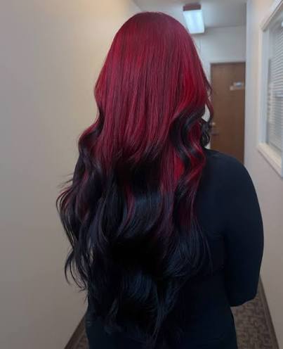 Vampire red vibes in SATX Haircut, color, balayage #satxhairstylist #redhair #emohair #altgirl #redbalayage