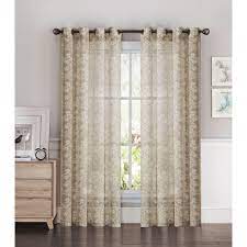 Window Elements Sheer Botanica Faux Linen 54 In W X 84 In L Semi Sheer Grommet Extra Wide Curtain Panel In Charcoal Ymc002213 The Home Depot Beige Sheer Curtains Taupe Sheer Curtains Curtains