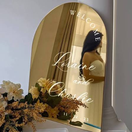 Arched Gold Mirror Wedding Welcome Sign | SpeedyOrders