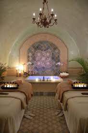 Home Spa Room With Lighted Soaking Tub And Twin Massage Tables Massagetables Home Spa Room Spa Bathroom Design Modern Spa