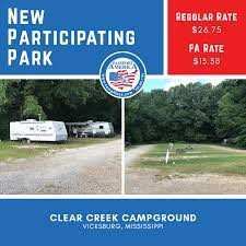 Clear Creek Campground In Vicksburg Ms Offers 30 Total Rv Sites Accommodating Rvs Up To 40ft Full Hookups Wifi Restrooms Campground Vicksburg Camping Club