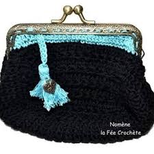 Porte Monnaie Au Crochet Bourse Style Vintage Bleu Turquoise Et Noire Fait Main Breloque Cœur Retro Porte Monnaie Porte Monnaie Au Crochet Mode Accessoires