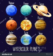 Stock Vector Watercolor Planets Sun Mercury Venus Earth Mars Jupiter Saturn Uranus Neptune Vector 262258286 Jpg Planet Painting Planet Drawing Venus Painting