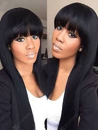 Short straight bangs that go one finger above your eyebrows will beautifully frame your face while those waves will add dimension to your hair. Full Fringe Long Straight Capless Human Hair Wig Gearbest Hair Styles Wigs With Bangs Long Hair Styles
