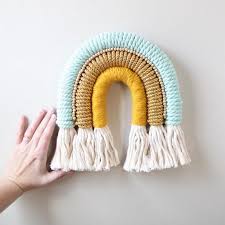 Fiber Art Rainbow Minty Fresh Pared Art Nursery Yarn Hanging Fiber Art Wall Hanging Fiber Art