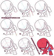 How To Draw Cute Spiderman Chibi Kawaii Easy Step By Step Drawing Tutorial For Kids - How To Draw Step By Step Drawing Tutorials Spiderman Drawing Marvel Drawings Drawing Lessons For Kids