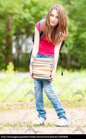 Junge Studentin Madchen Halt Grossen Haufen Von Stock Photo 12870838 Bildagentur Panthermedia