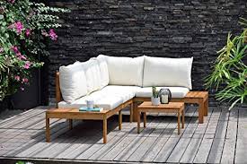 Buy Brampton Lincoln 4 Piece Patio Sectional Set Eucalyptus Wood Off White Cushions Ideal Outdoors Indoors Online Lookpoppretty In 2020 Patio Sectional Outdoor Sofa Sets Seating Groups
