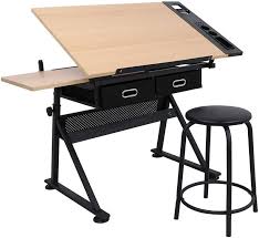 Adjustable Drafting Draft Desk Drawing Table Desk Tiltable Tabletop W Stool And Storage Drawer For Reading Writing Art Craft Work Station In 2021 Drawing Table Desk Drawing Table Drawing Desk