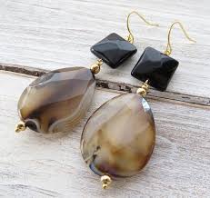 Agate Earrings Dangle Earrings Brown Stone Earrings Teardrop Earrings Black Onyx Earrings Italian Gemstone Jewelry Onyx Earrings Earrings Agate Earrings