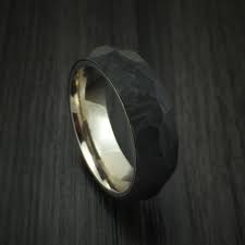 Solid Forged Carbon Fiber Faceted Ring With 14k White Gold Sleeve Rugged Wedding Ring Faceted Ring Mens Wedding Rings