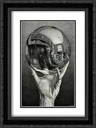 hand with sphere 2x matted 15x18 black ornate framed art print by m c escher livre d art mc escher art