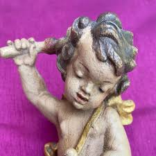 Rare Italian Polychrome Angel: Conrad Moroder Baroque Cherub With Gold  Leaf, 17 Cm