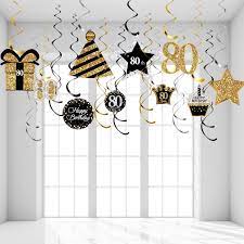 7 pc 80th black & gold elegant stripes balloon bouqu. Buy 80th Birthday Party Decorations 80th Birthday Party Hanging Swirls Ceiling Decorations Shiny Celebration 80 Hanging Swirls Decorations For 80 Years Old Party Supplies 30 Count Online In Poland B0891rms3n