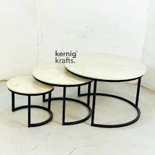 Corona grey pine nest of tables set of 3 occasional coffee side table mexican. Marble Top Set Of Three Coffee Table Kernig Krafts Bespoke Solid Wood Metal Furniture Manufacturers