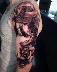 3d Samurai Helmet Skull Mens Half Sleeve Tattoo With Shaded Ink Bestmenstattoos Half Sleeve Tattoos For Guys Half Sleeve Tattoo Half Sleeve Tattoos Designs