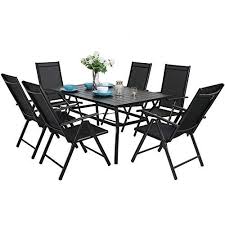 Mfstudio 7pcs Outdoor Patio Dining Set 6 Folding Reclining Chairs 1 Rectangular Table With 1 57 Umbrell In 2020 Patio Dining Set Patio Dining Black Dining Table Set