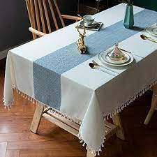 The material is 100% cotton so it is durable, yet will soften over washings. Tewene Table Cloth Cotton Linen Tablecloths Wrinkle Free Tablecloth Rectangle Table Cloths Tassle Table Clothes For Rectangle Tables Kitchen Dining Outdoor Table 55 X86 6 8 Seats Blue Buy Online At Best Price In Uae