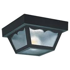 Sea Gull Lighting Outdoor Ceiling 1 Light 8 25 In W Black Plastic Square Flush Mount Ceiling Fixture With Clear Textured Glass Shade 7567 32 The Home Depot