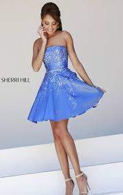 2015 Periwinkle Bodice Strapless Beaded Short Prom Dress Sherri Hill 21362 Periwinkle Cocktail Dress Prom Cheap Prom Dresses Online Sherri Hill Short Dresses