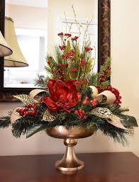 Red Magnolia Christmas Centerpiece Gold Pedestal Vase Christmas Centerpieces Diy Christmas Vases Christmas Flower Arrangements