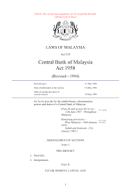 Online version of updated text of reprint. Https Www Bnm Gov My Documents 20124 820862 Central Bank Of Malaysia Act 1958 28revised 1994 29 5brepealed 2c Except For Part Iii 5d Pdf 013d354c Af00 6911 A34e F78eda41c708 T 1584637161547