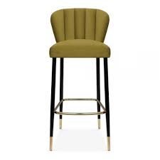 Tribeca Bar Stool With Backrest Velvet Upholstered Mustard 76cm In 2020 Bar Stools Grey Bar Stools Wooden Bar Stools
