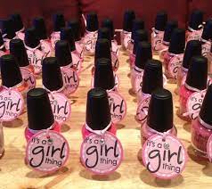 It S A Girl Thing With Some Bling Various Shades Of Pink Nail Polish As Thank You Nail Polish Baby Shower Favors Bling Baby Shower Trendy Baby Shower Themes