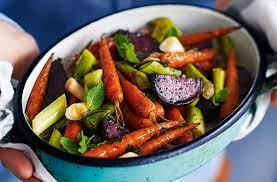 These Delicious Baked Vegetables Are The Perfect Accompaniment To A Roast Chicken Dinner Find Man Roast Dinner Recipes Vegetarian Recipes Roast Chicken Dinner