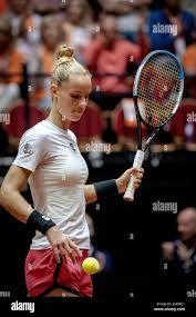 Maaspoort Sports & Events, s-Hertogenbosch, the Netherlands. 16th Apr 2022.  DEN BOSCH - Arantxa Rus (Netherlands) in action against Sara Sorribes  (Spain) during the singles match of the qualifying round of the