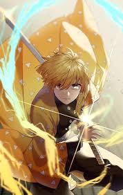 Zenitsu agatsuma with katana demon slayer. Wallpaper Zenitsu X Nezuko Wallpaper Zenitsu Anime Demon Anime Chibi Otaku Anime