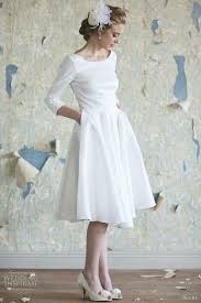 Simple White Gown For Rehearsal Or Rom Day Wedding Dress With Pockets Short Wedding Dress Tea Length Wedding Dress