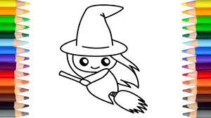 Draw a curve in the oval. How To Draw A Cute Halloween Witch Step By Step Easy Drawing Drawing For Kids Youtube