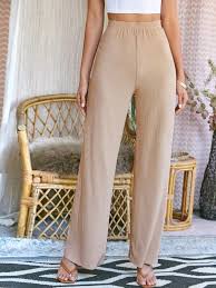 Make a skirt from our newest collection in your wardrobe. Shein Elastic Waist Rib Knit Wide Leg Trousers Shein Uk