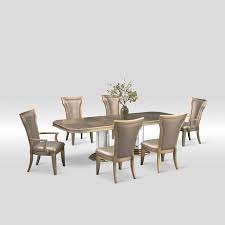 Angelina Double Pedestal Table Two Arm Chairs And 4 Side Chairs Metallic Value City Furniture And Mat Dining Room Style Elegant Dining Room Pedestal Table