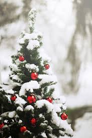 Christmas Tree Decorated With Red Baubles And Covered With Fresh Snow Christmas Lights Wallpaper Christmas Tree Decorations Wallpaper Iphone Christmas