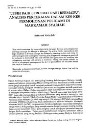 Lebih Baik Bercerai Dari Bermadu Analisis Perceraian Dalam Kes Kes Permohonan Poligami Di Mahkamah Syariah Sarjana