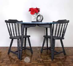 Solid Wood Dark Grey Dining Table And Two Chair Set Hand Painted In Ash Grey Paint By Fusion The Table T Grey Dining Tables Ash Dining Tables Painted Table