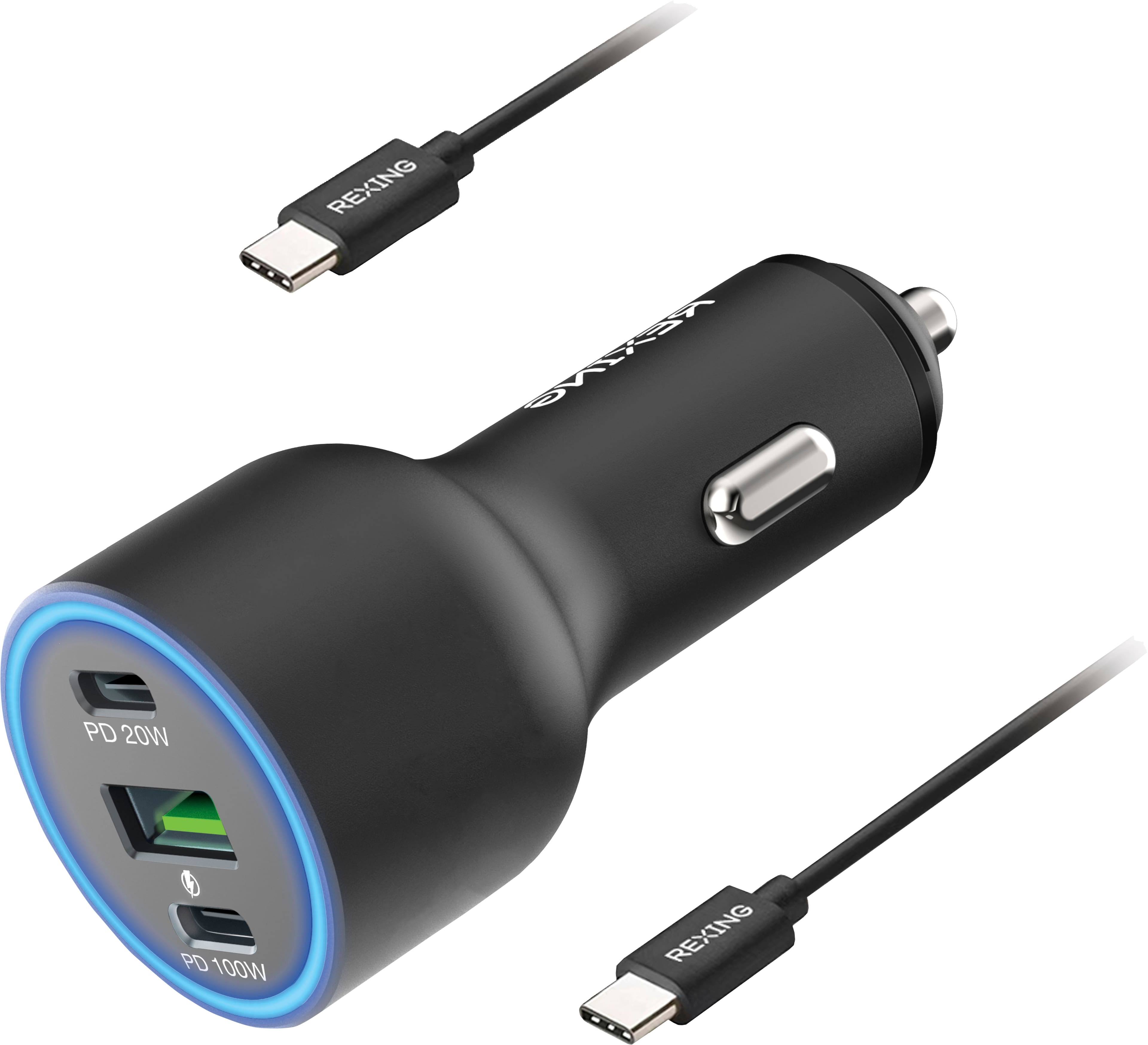 Rexing 120W Vehicle Quick Charger with 2 USB-C & 1 USB Port