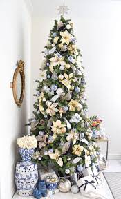 White and gold flowers for christmas tree. Chinoiserie Christmas Tree Decor Ideas Monica Wants It