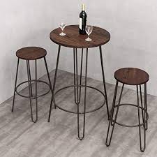 3 Piece Small Space Dining Table Chair Set Bar Height Pub Table Modern Rustic Chic Furniture
